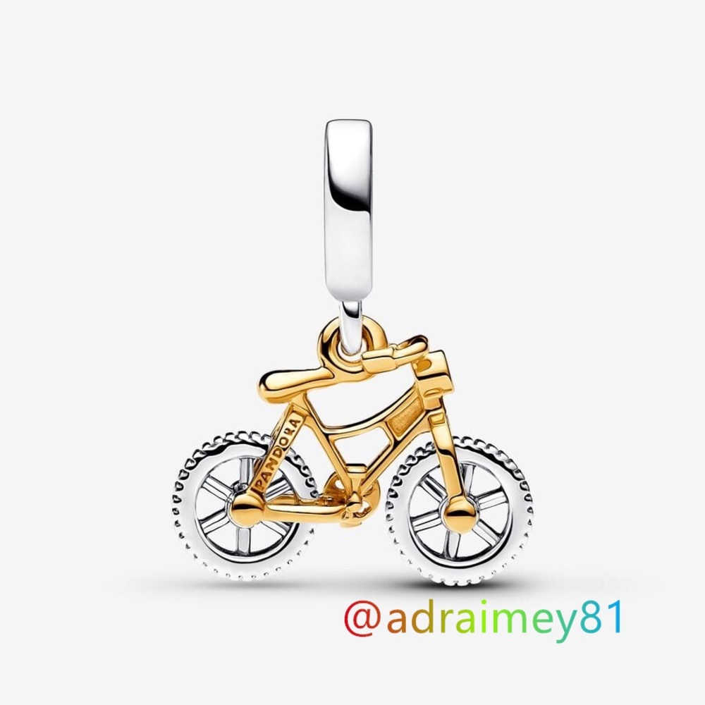 New Pandora Two-tone Spinning Wheels Bicycle Dangle Charm
